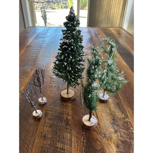 Vintage Lemax Christmas Snow Village Trees Set On Wooden Bases - Picture 11 of 16